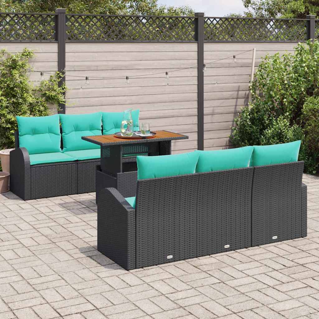 vidaXL Garten-Sofa-Set mit Speicher 7 pcs Schwarz Poly Rattan