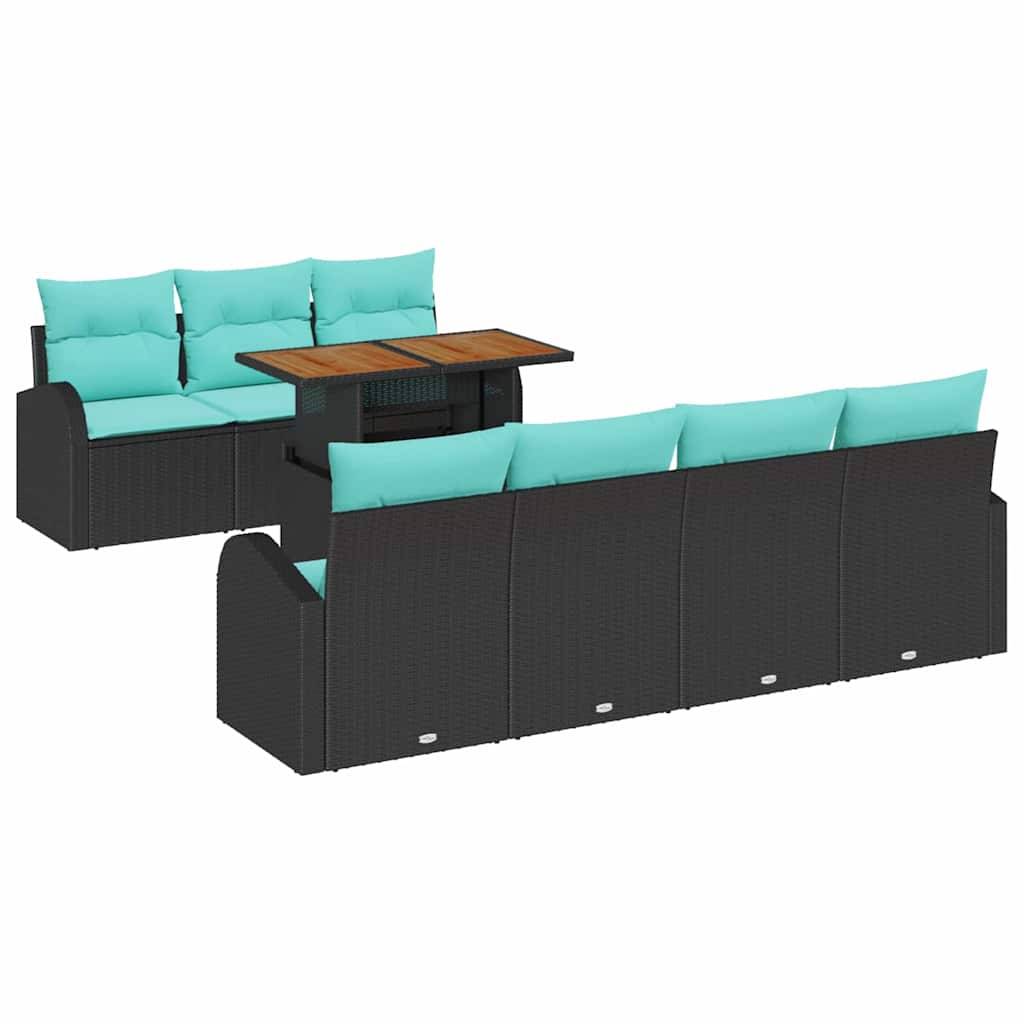 vidaXL Garten-Sofa-Set mit Speicher 8 pcs Schwarz Poly Rattan