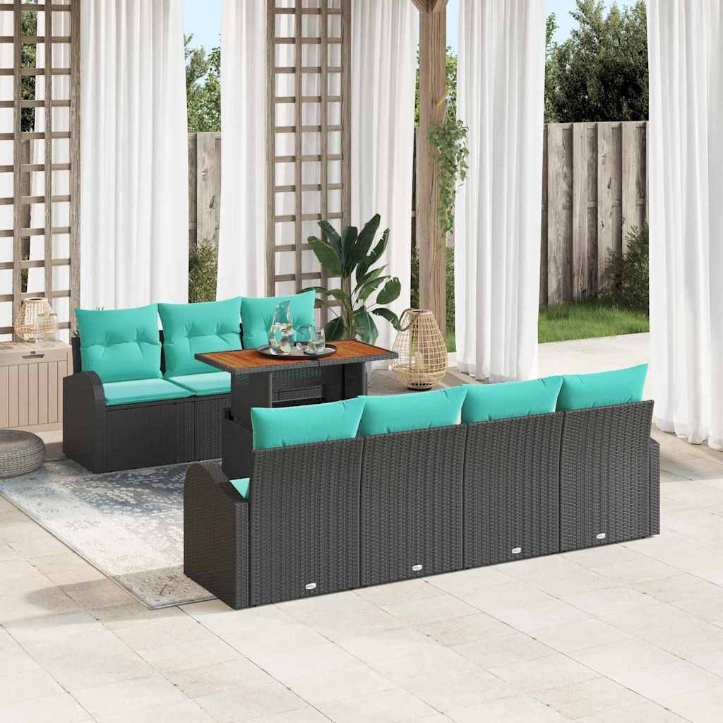 vidaXL Garten-Sofa-Set mit Speicher 8 pcs Schwarz Poly Rattan