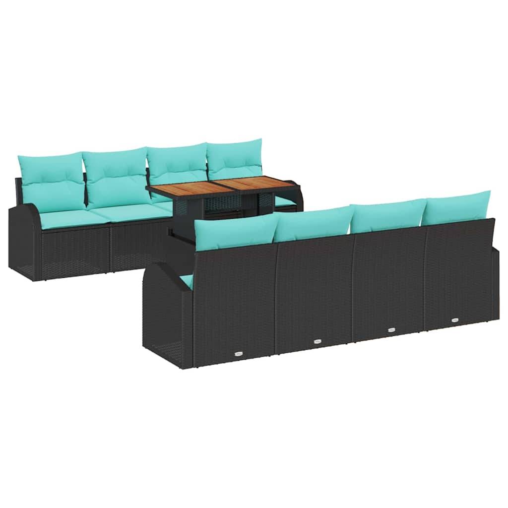 vidaXL Garten-Sofa-Set mit Speicher 9 pcs Schwarz Poly Rattan