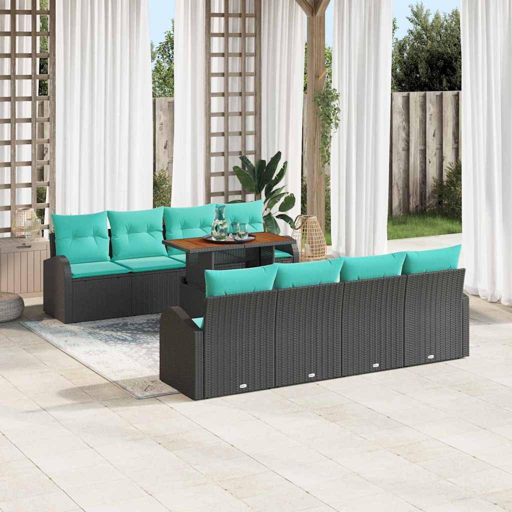 vidaXL Garten-Sofa-Set mit Speicher 9 pcs Schwarz Poly Rattan