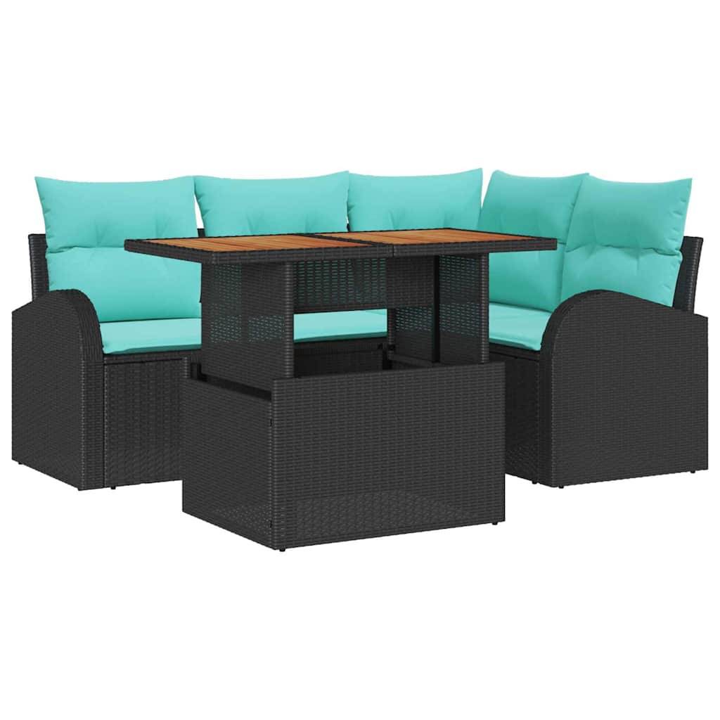 vidaXL Garten-Sofa-Set mit Speicher 5 pcs Schwarz Poly Rattan
