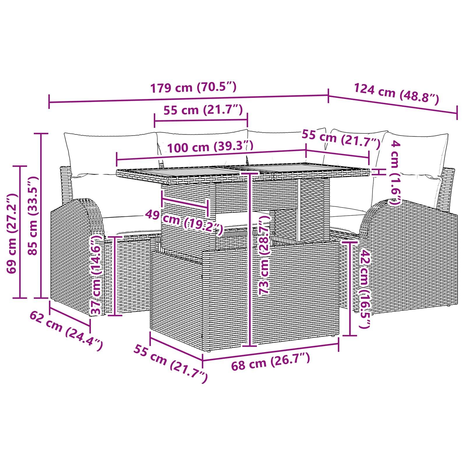 vidaXL Garten-Sofa-Set mit Speicher 5 pcs Schwarz Poly Rattan