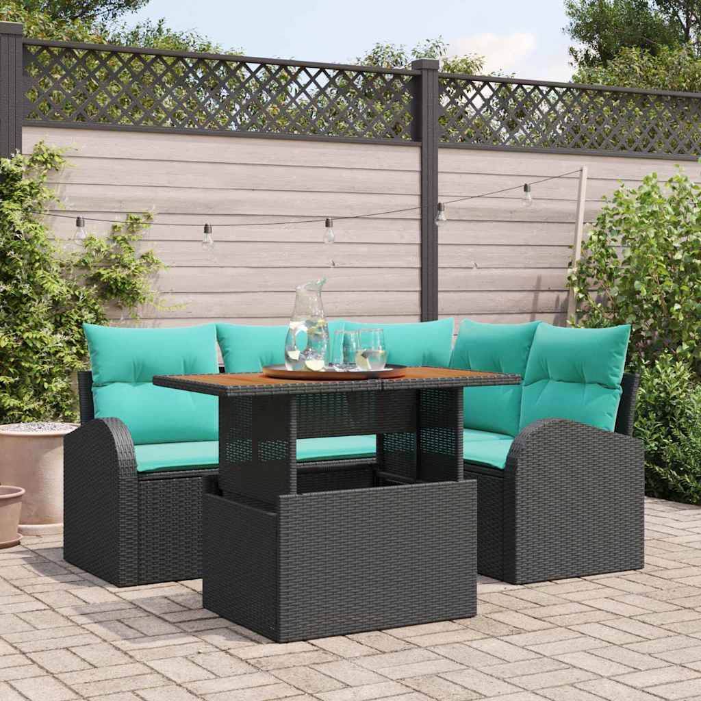vidaXL Garten-Sofa-Set mit Speicher 5 pcs Schwarz Poly Rattan