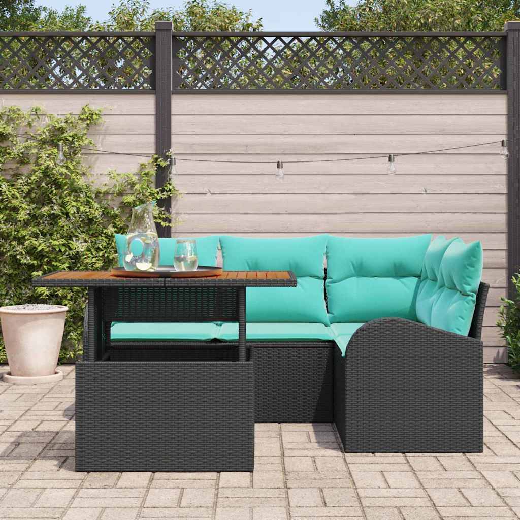 vidaXL Garten-Sofa-Set mit Speicher 5 pcs Schwarz Poly Rattan
