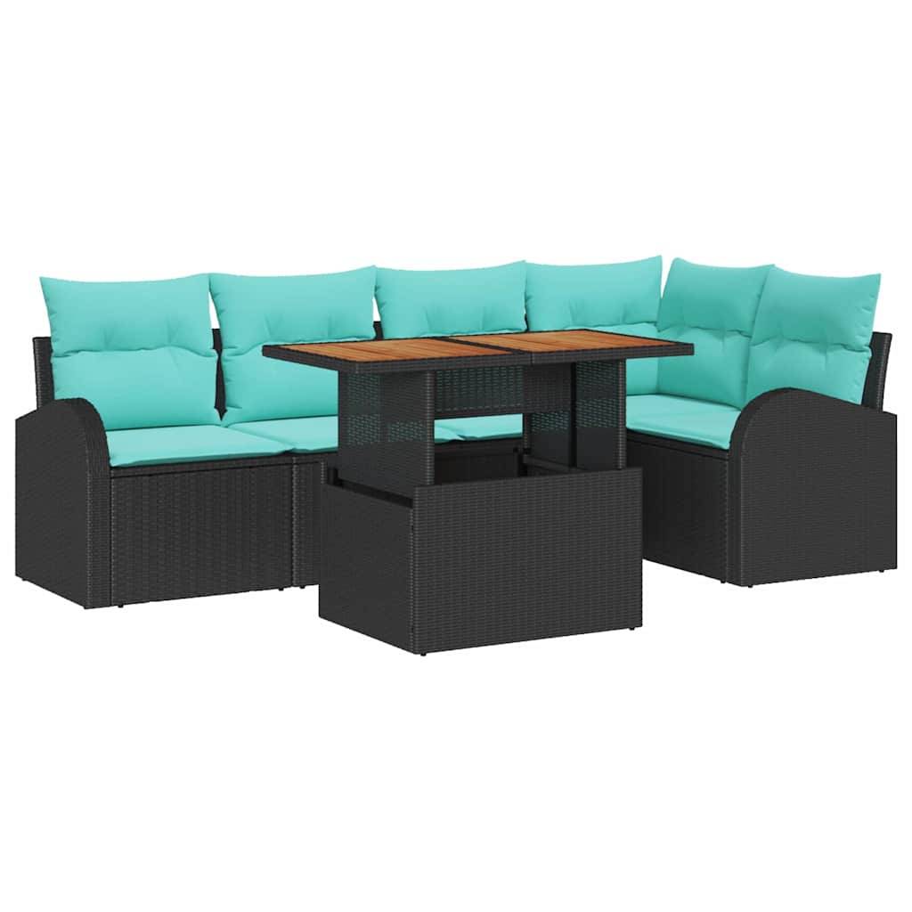 vidaXL Garten-Sofa-Set mit Speicher 6 pcs Schwarz Poly Rattan