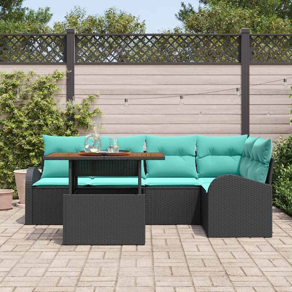 vidaXL Garten-Sofa-Set mit Speicher 6 pcs Schwarz Poly Rattan