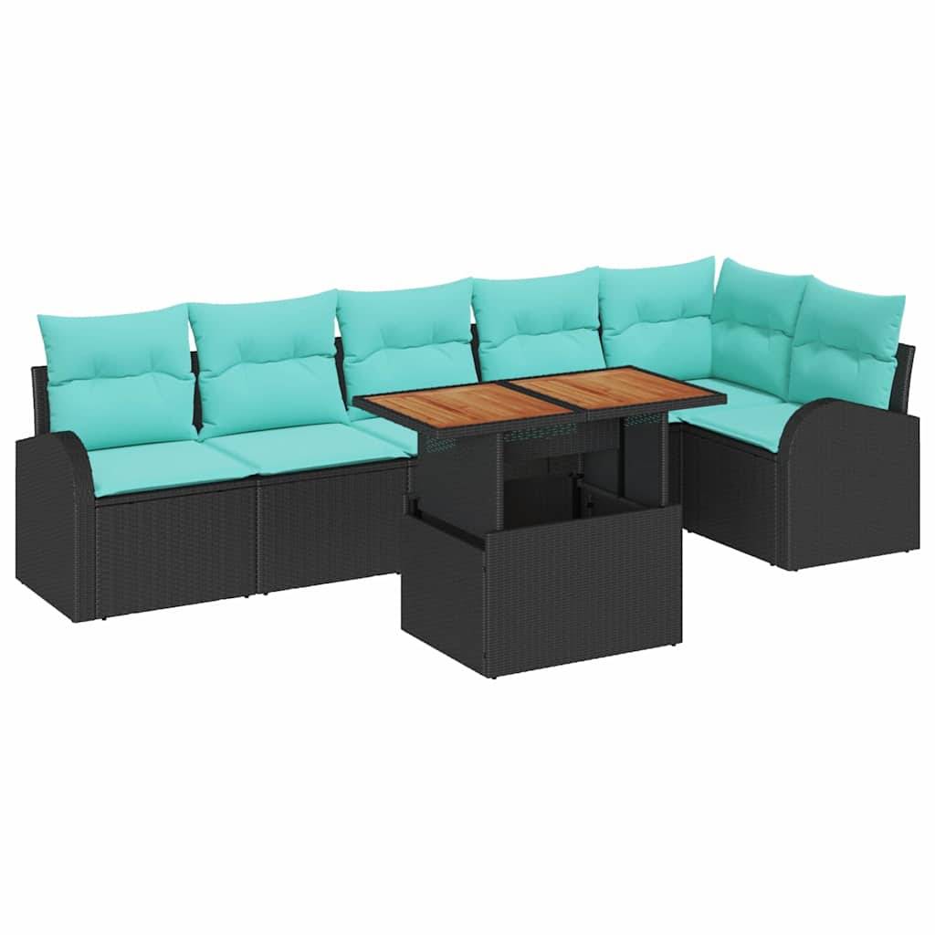 vidaXL Garten-Sofa-Set mit Speicher 7 pcs Schwarz Poly Rattan