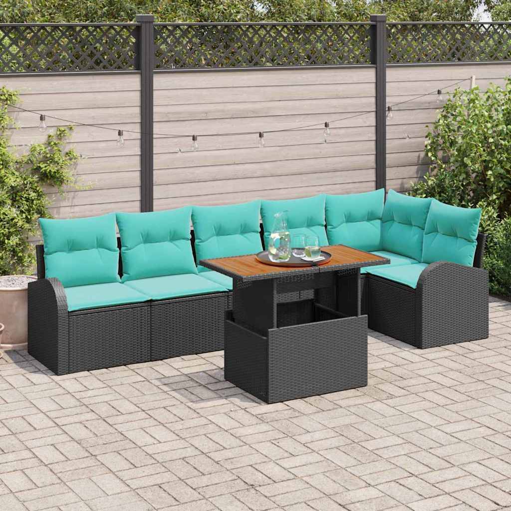 vidaXL Garten-Sofa-Set mit Speicher 7 pcs Schwarz Poly Rattan