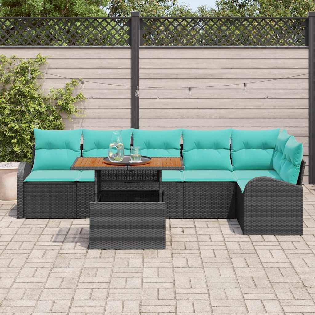 vidaXL Garten-Sofa-Set mit Speicher 7 pcs Schwarz Poly Rattan