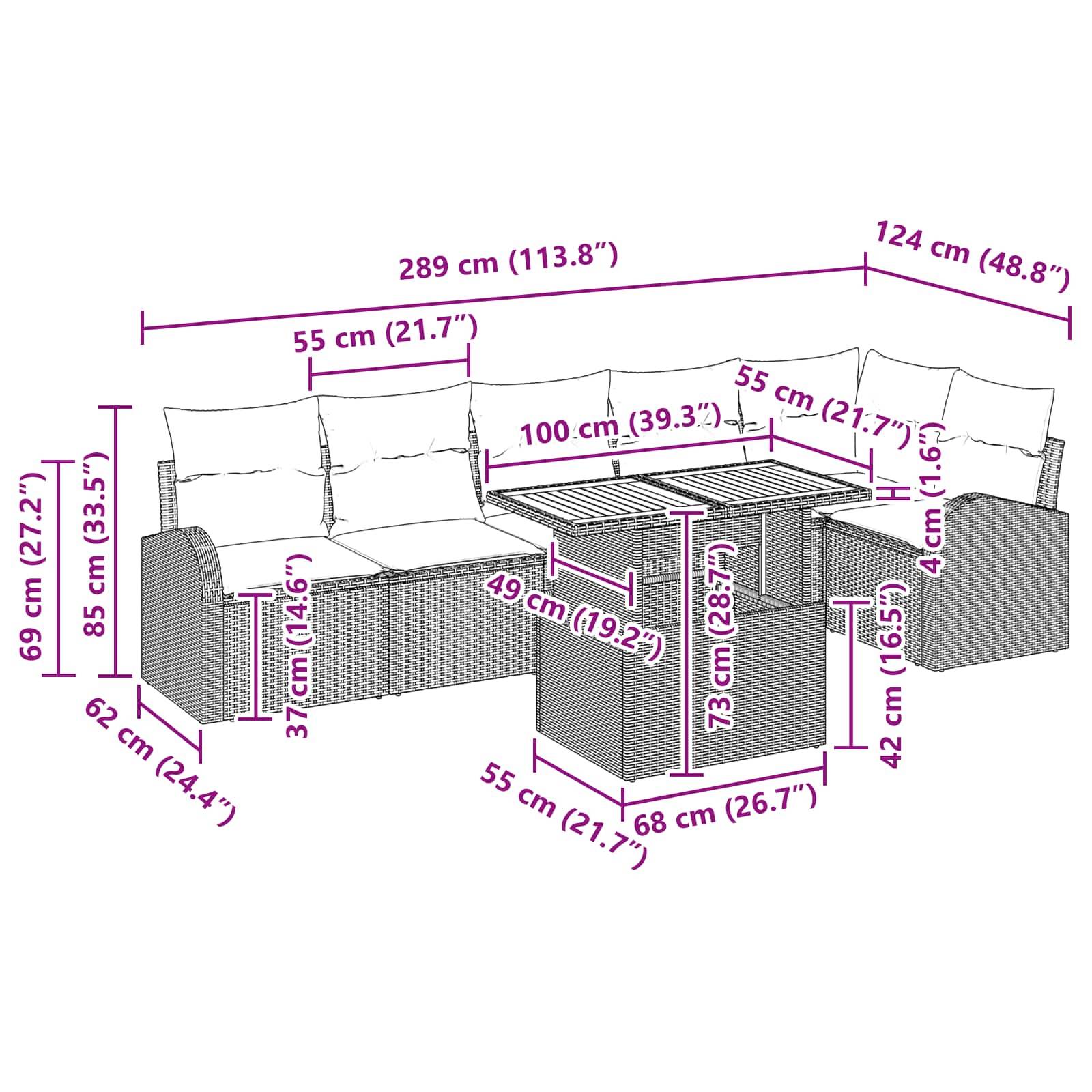 vidaXL Garten-Sofa-Set mit Speicher 7 pcs Schwarz Poly Rattan