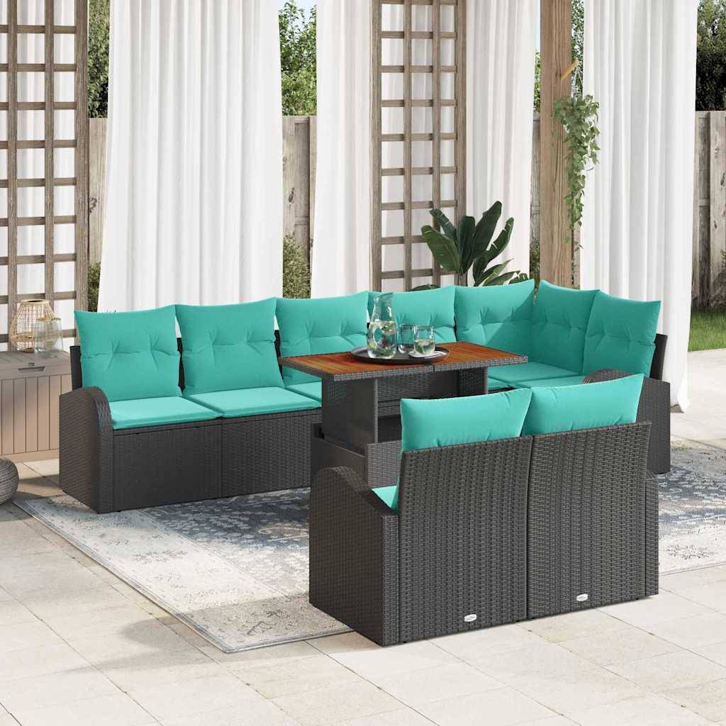 vidaXL Garten-Sofa-Set mit Speicher 9 pcs Schwarz Poly Rattan