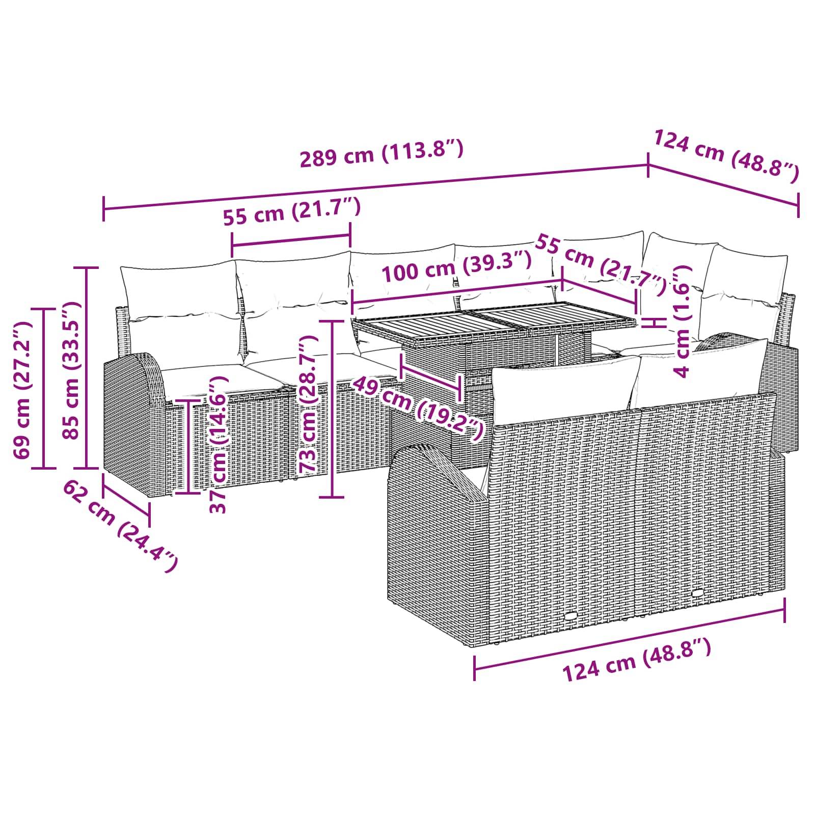 vidaXL Garten-Sofa-Set mit Speicher 9 pcs Schwarz Poly Rattan