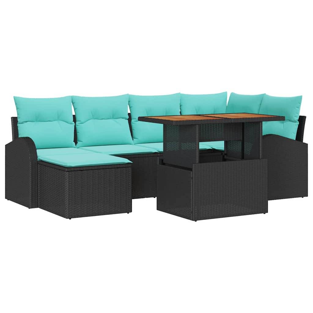 vidaXL Garten-Sofa-Set mit Speicher 7 pcs Schwarz Poly Rattan