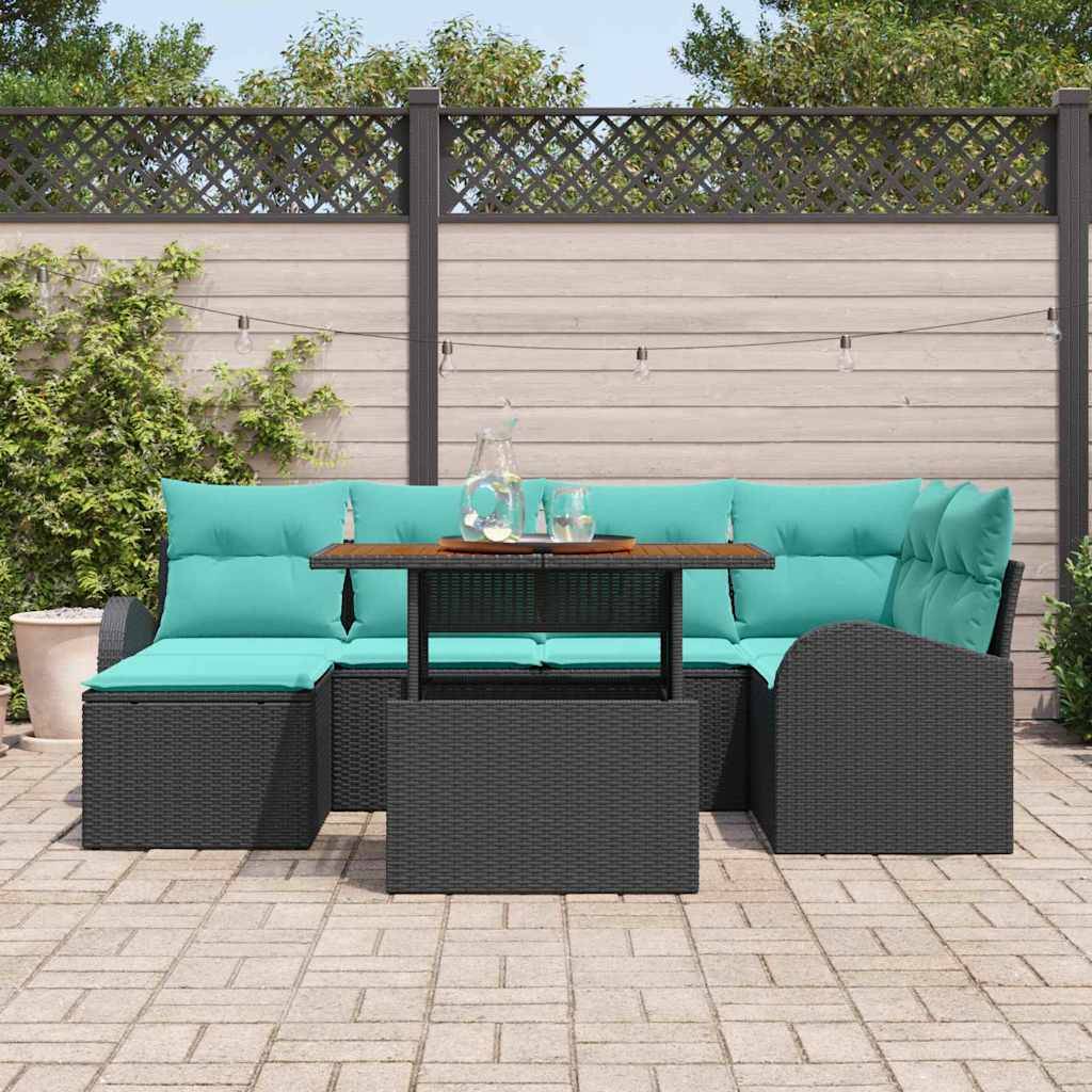 vidaXL Garten-Sofa-Set mit Speicher 7 pcs Schwarz Poly Rattan