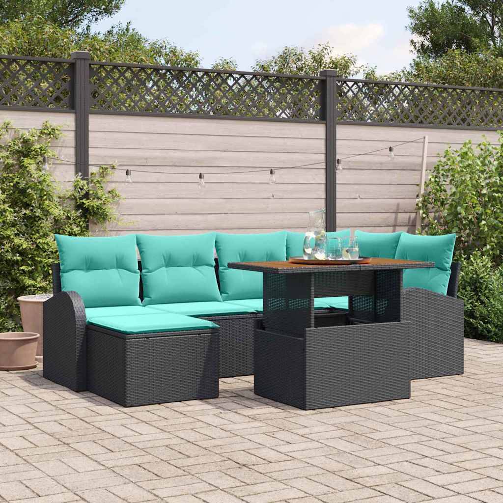 vidaXL Garten-Sofa-Set mit Speicher 7 pcs Schwarz Poly Rattan