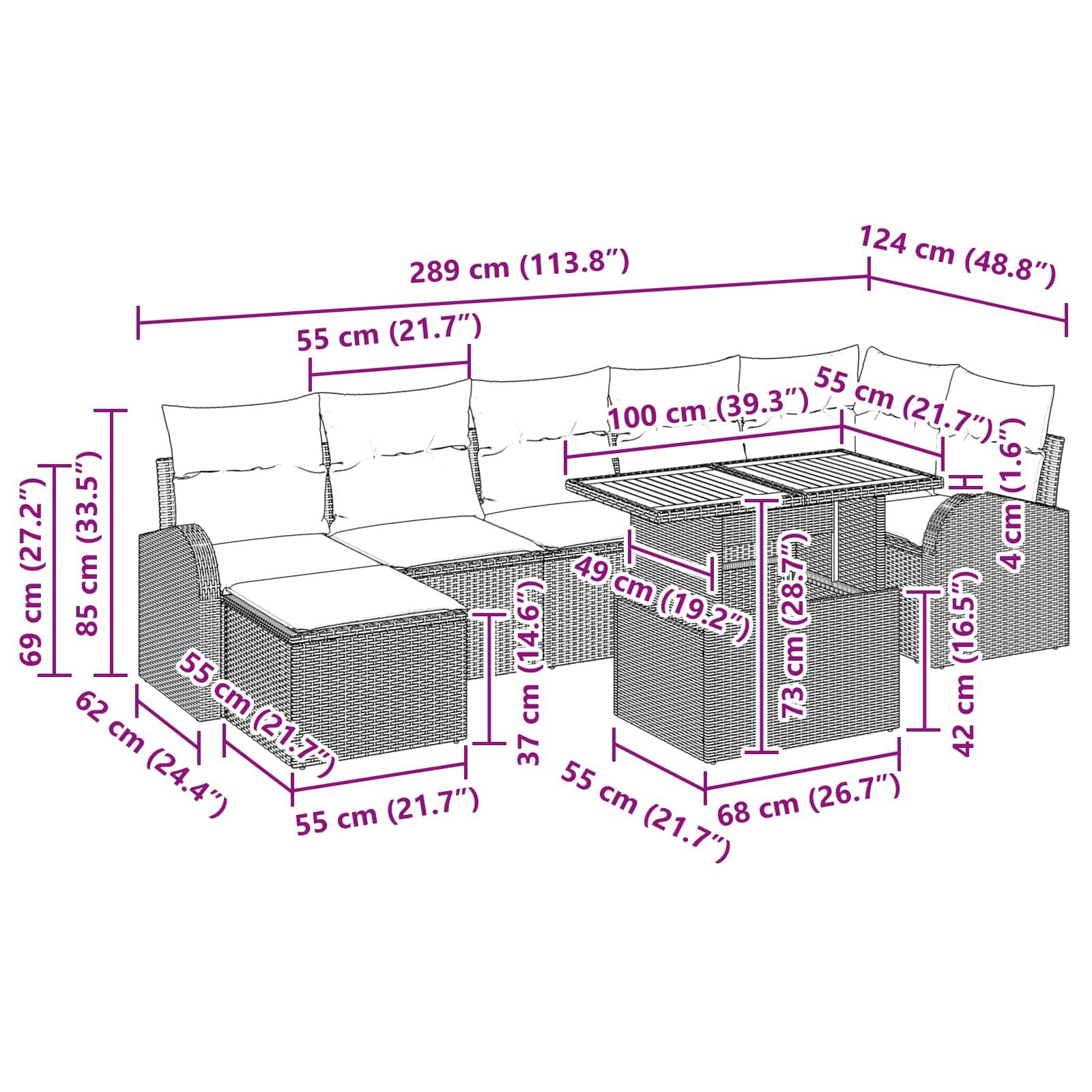 vidaXL Garten-Sofa-Set 8 pcs Schwarz Poly Rattan