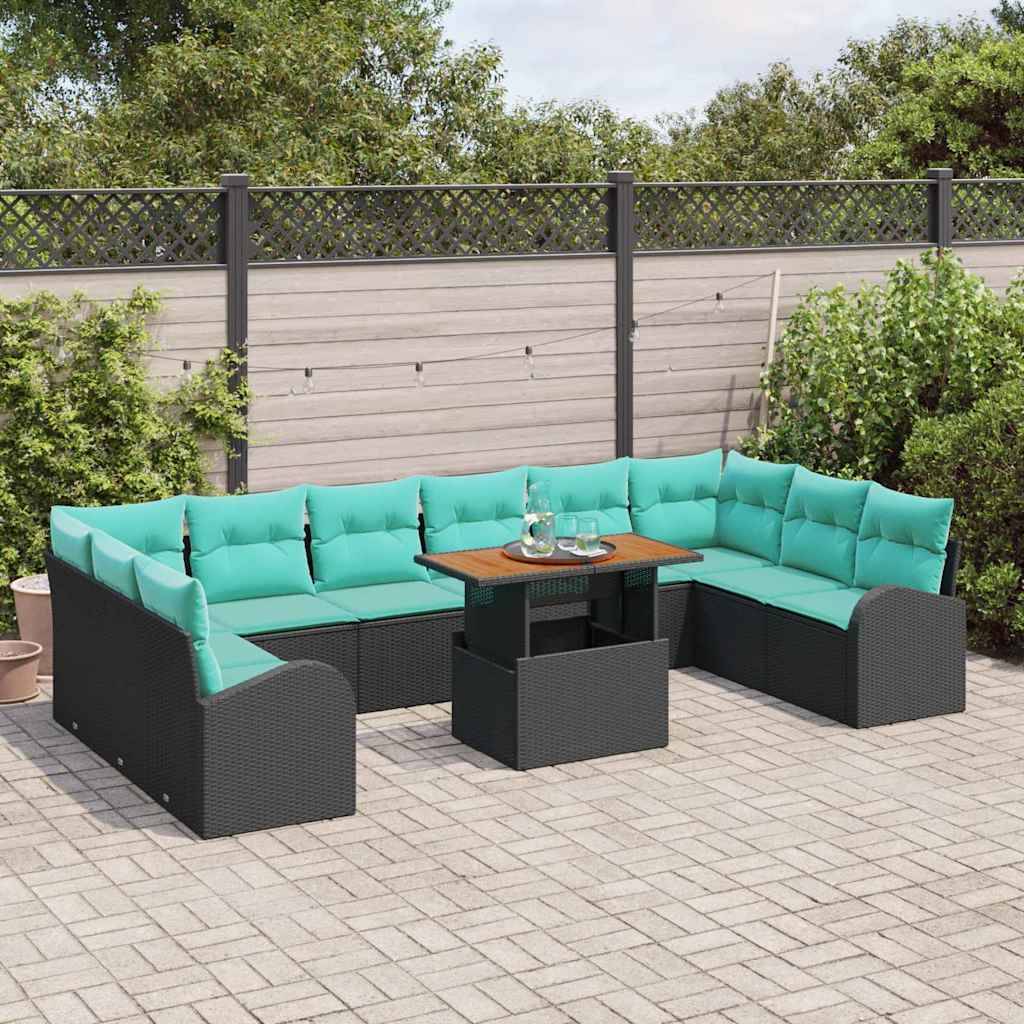 vidaXL Garten-Sofa-Set mit Speicher 11 pcs Schwarz Poly Rattan