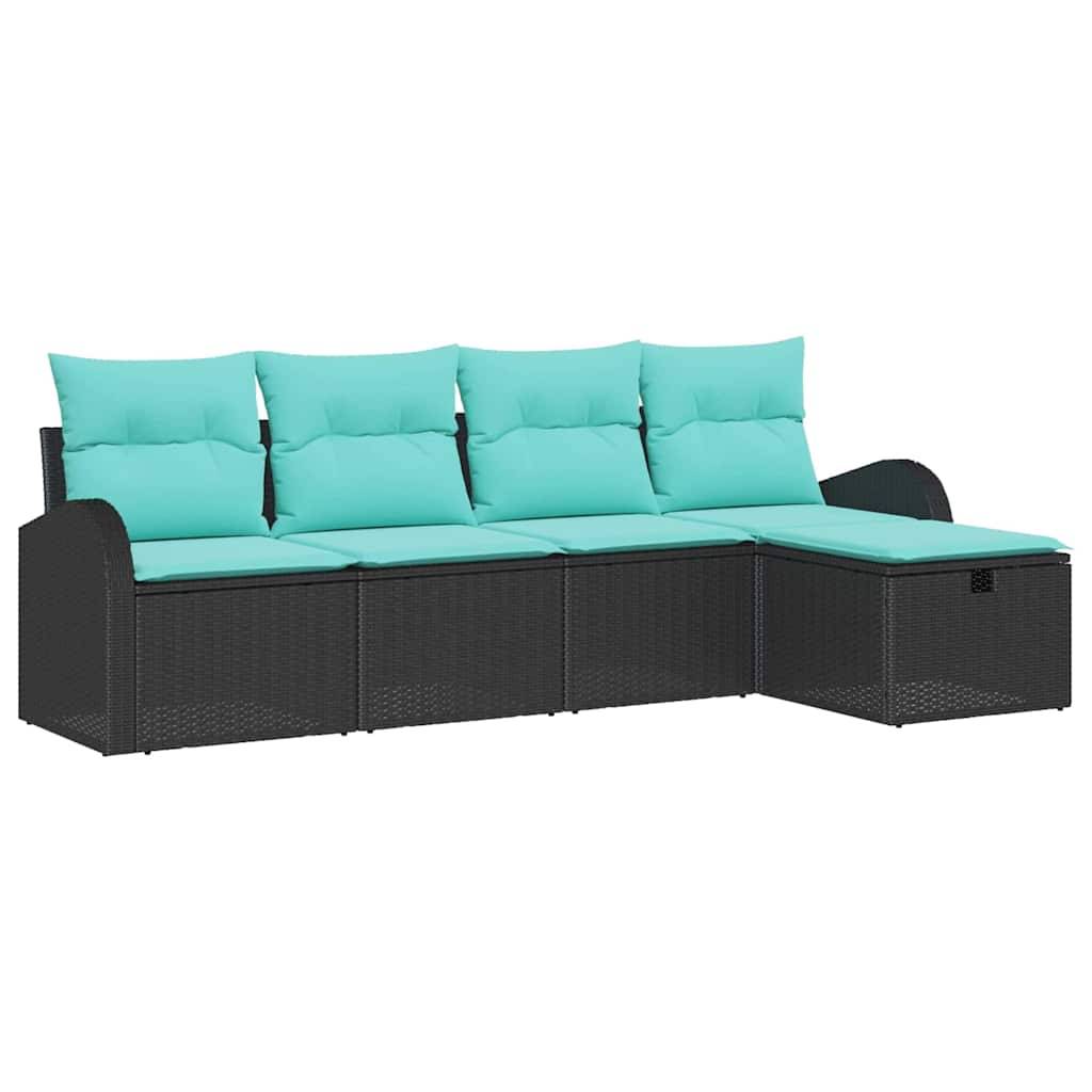 vidaXL Garten-Sofa-Set mit Kissen 5 pcs Schwarz Poly Rattan