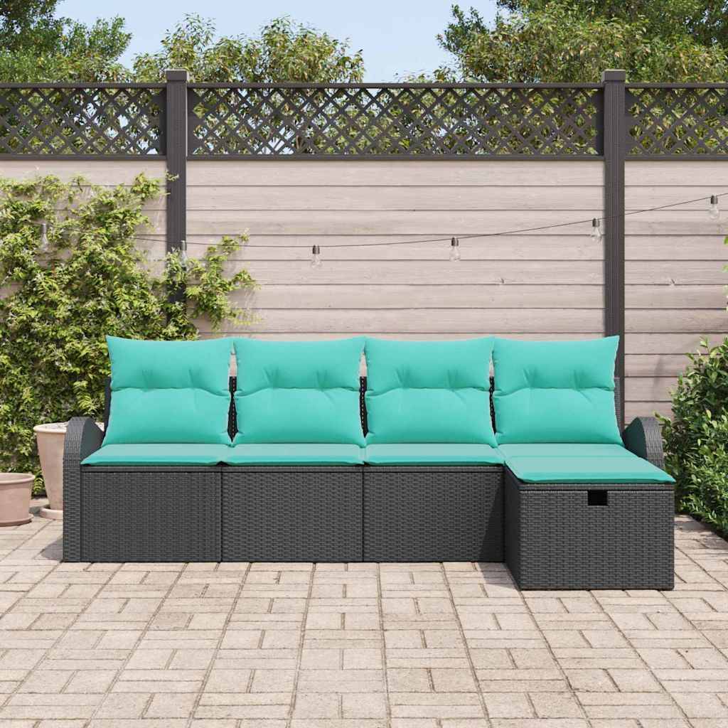 vidaXL Garten-Sofa-Set mit Kissen 5 pcs Schwarz Poly Rattan