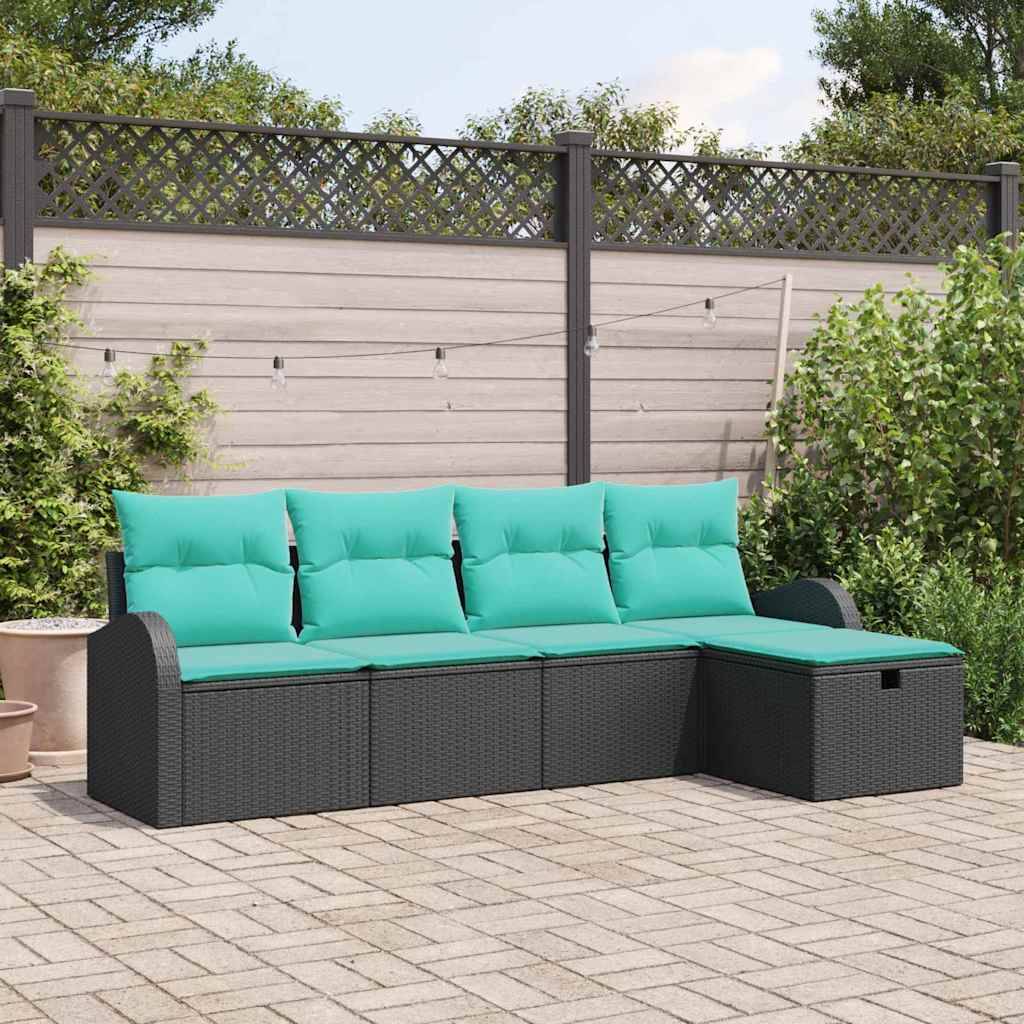 vidaXL Garten-Sofa-Set mit Kissen 5 pcs Schwarz Poly Rattan