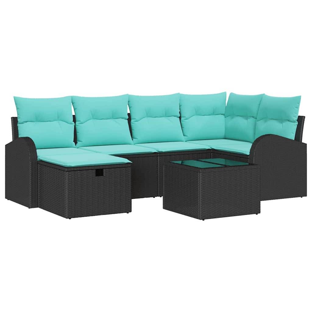 vidaXL Garten-Sofa-Set mit Kissen 7 pcs Schwarz Poly Rattan
