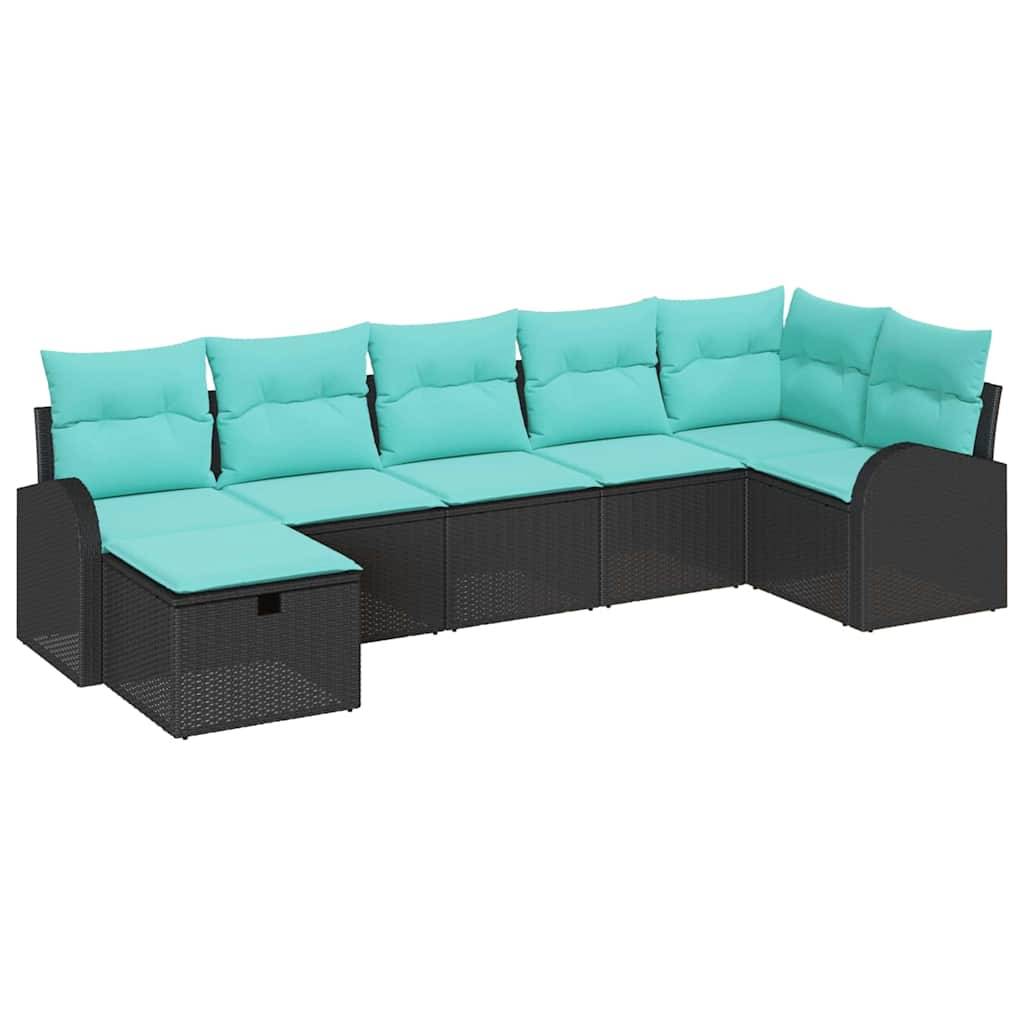 vidaXL Gartensofa-set mit Kissen 7 pcs Schwarz Poly-Rattan