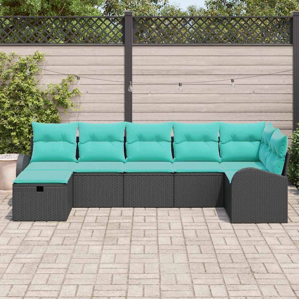 vidaXL Gartensofa-set mit Kissen 7 pcs Schwarz Poly-Rattan