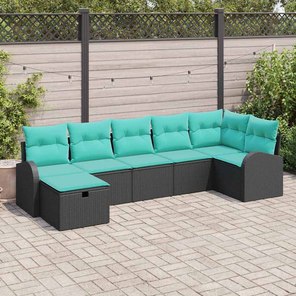 vidaXL Gartensofa-set mit Kissen 7 pcs Schwarz Poly-Rattan