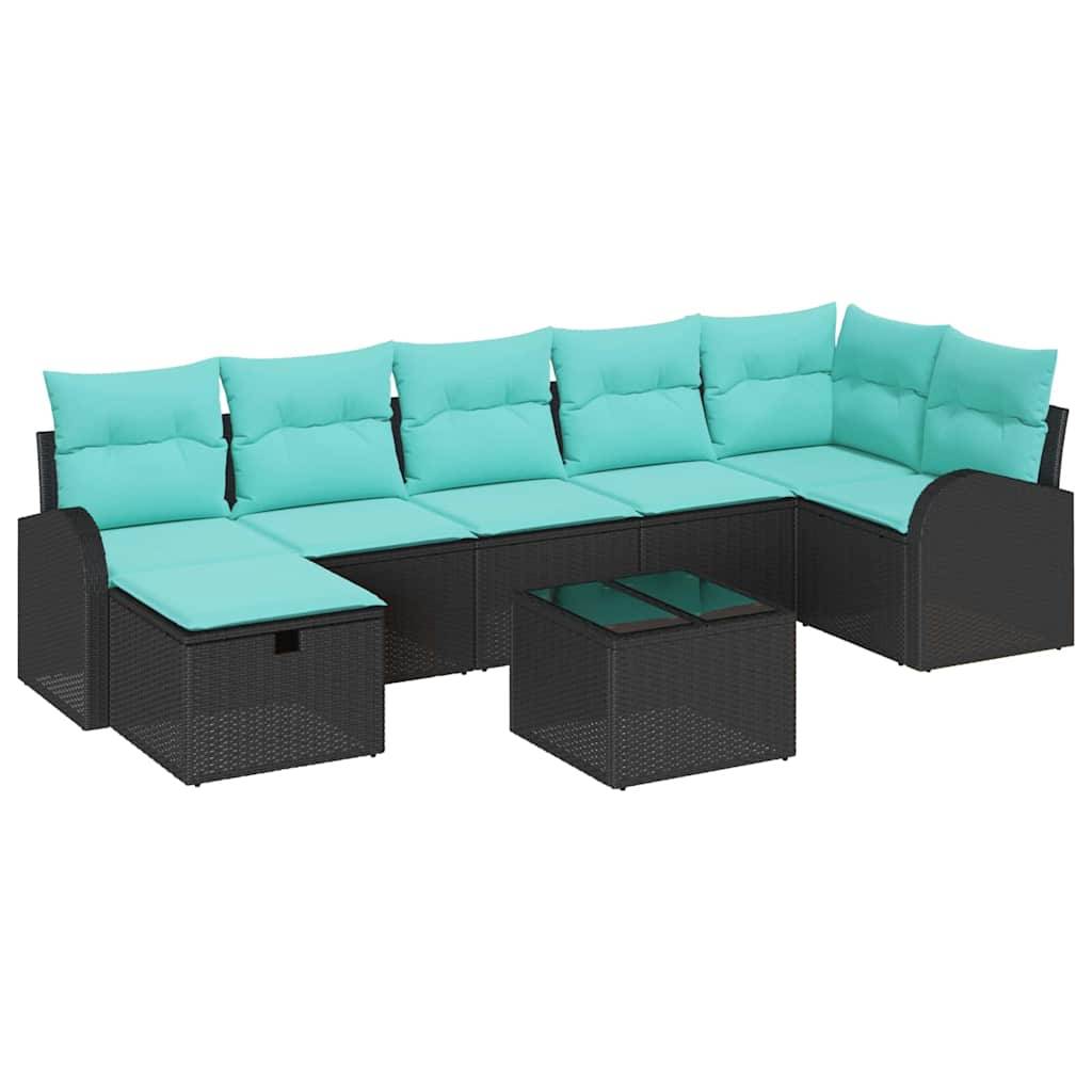 vidaXL Garten-Sofa-Set mit Kissen 8 pcs Schwarz Poly Rattan