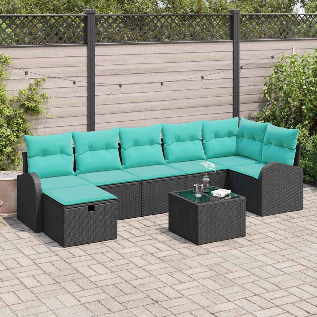 vidaXL Garten-Sofa-Set mit Kissen 8 pcs Schwarz Poly Rattan