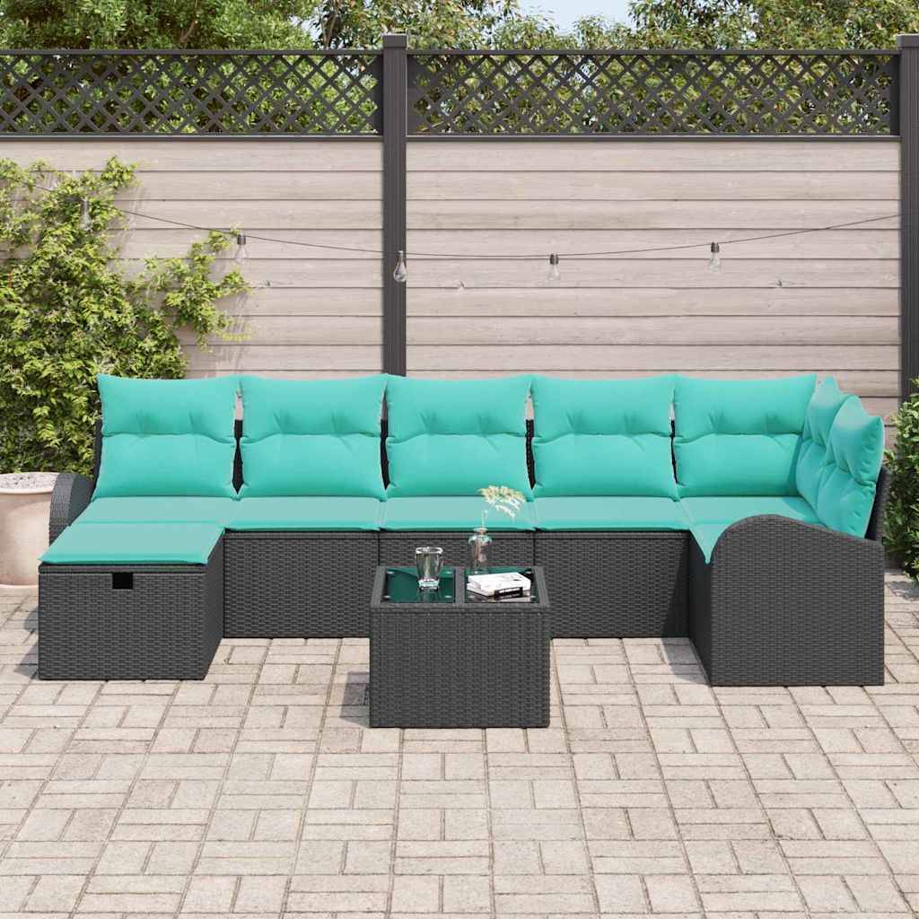 vidaXL Garten-Sofa-Set mit Kissen 8 pcs Schwarz Poly Rattan