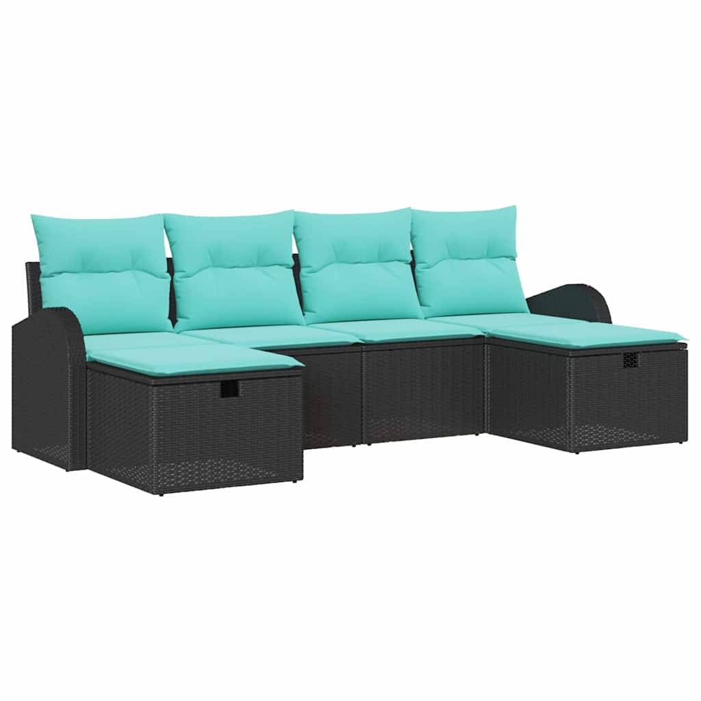 vidaXL Gartensofa-set mit Kissen 6 pcs Schwarz Poly-Rattan