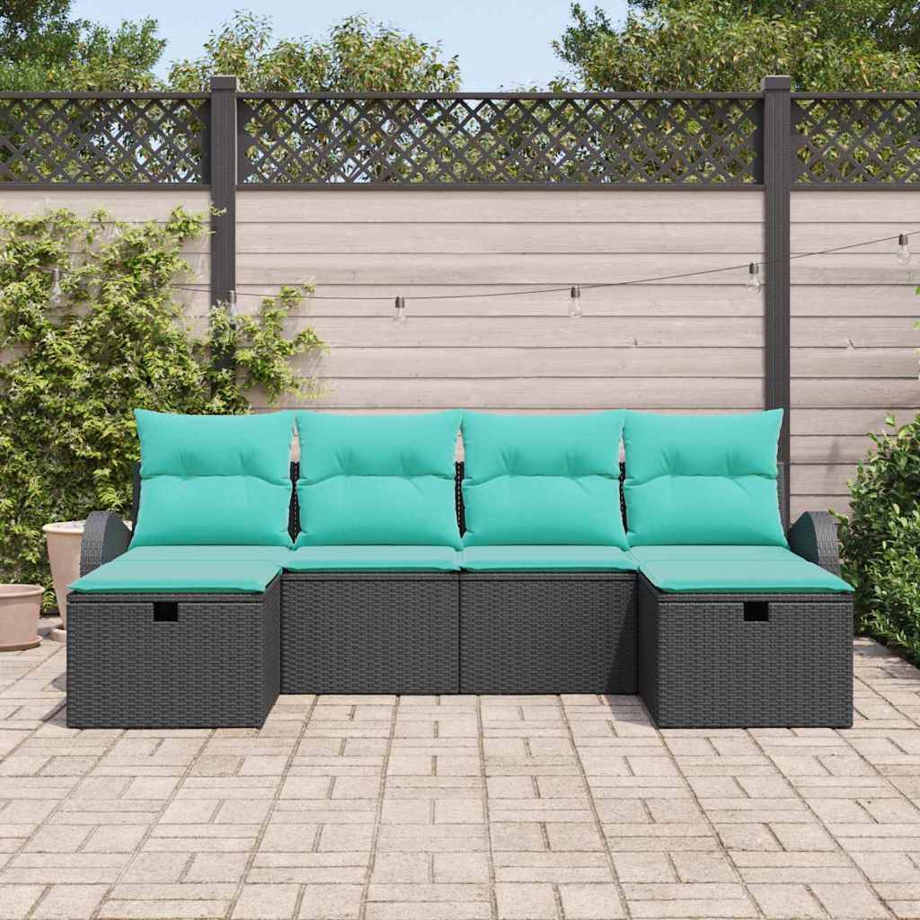 vidaXL Gartensofa-set mit Kissen 6 pcs Schwarz Poly-Rattan