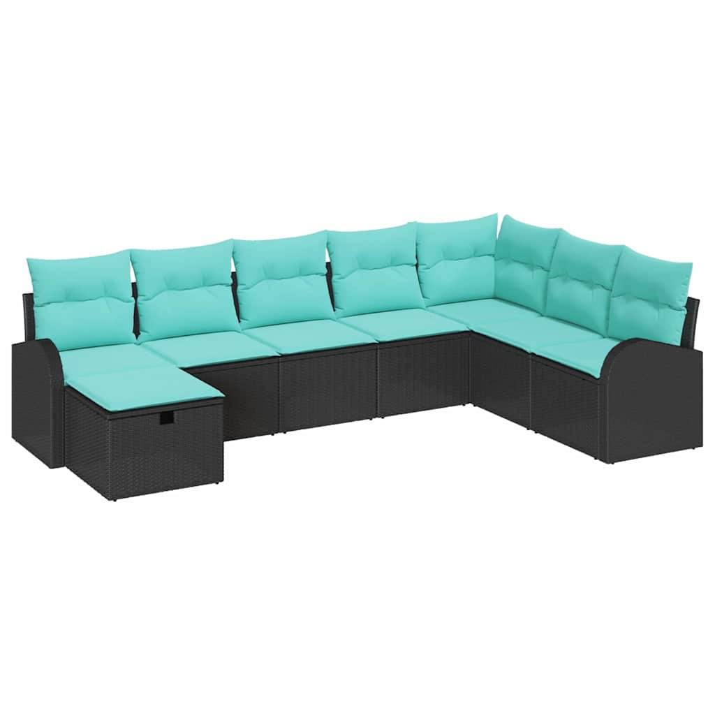 vidaXL Garten-Sofa-Set mit Kissen 8 pcs Schwarz Poly Rattan
