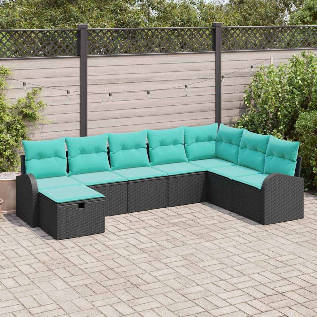 vidaXL Garten-Sofa-Set mit Kissen 8 pcs Schwarz Poly Rattan