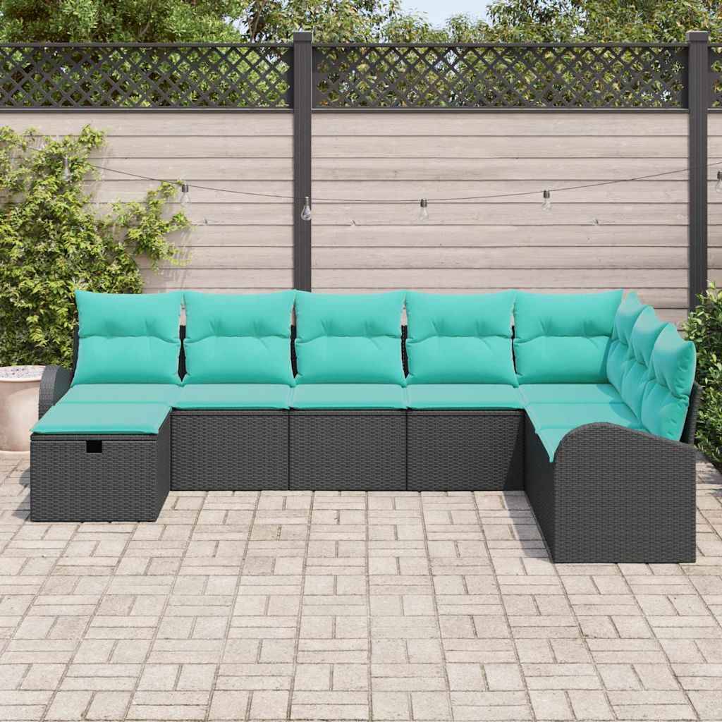 vidaXL Garten-Sofa-Set mit Kissen 8 pcs Schwarz Poly Rattan