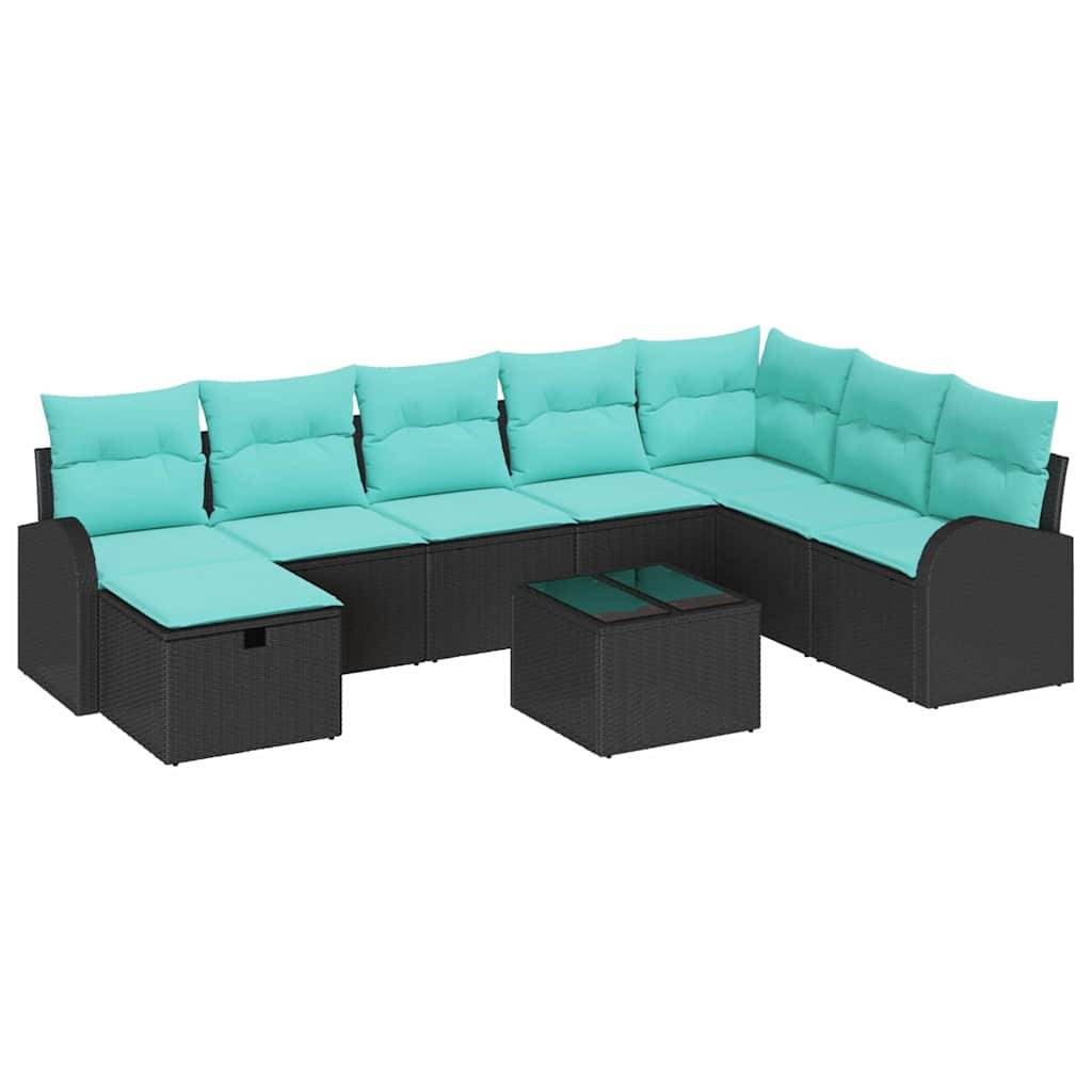 vidaXL Garten-Sofa-Set mit Kissen 9 pcs Schwarz Poly Rattan