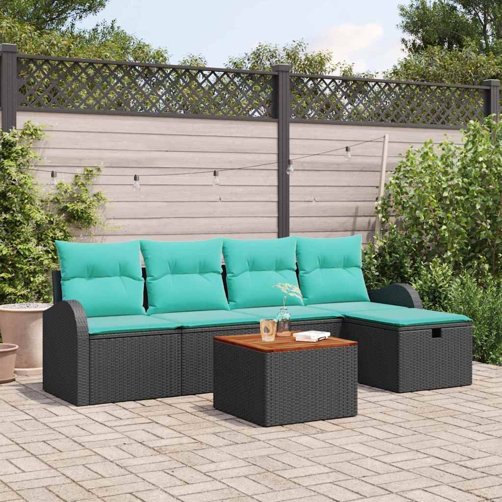 vidaXL Garten-Sofa-Set mit Kissen 6 pcs Schwarz Poly Rattan