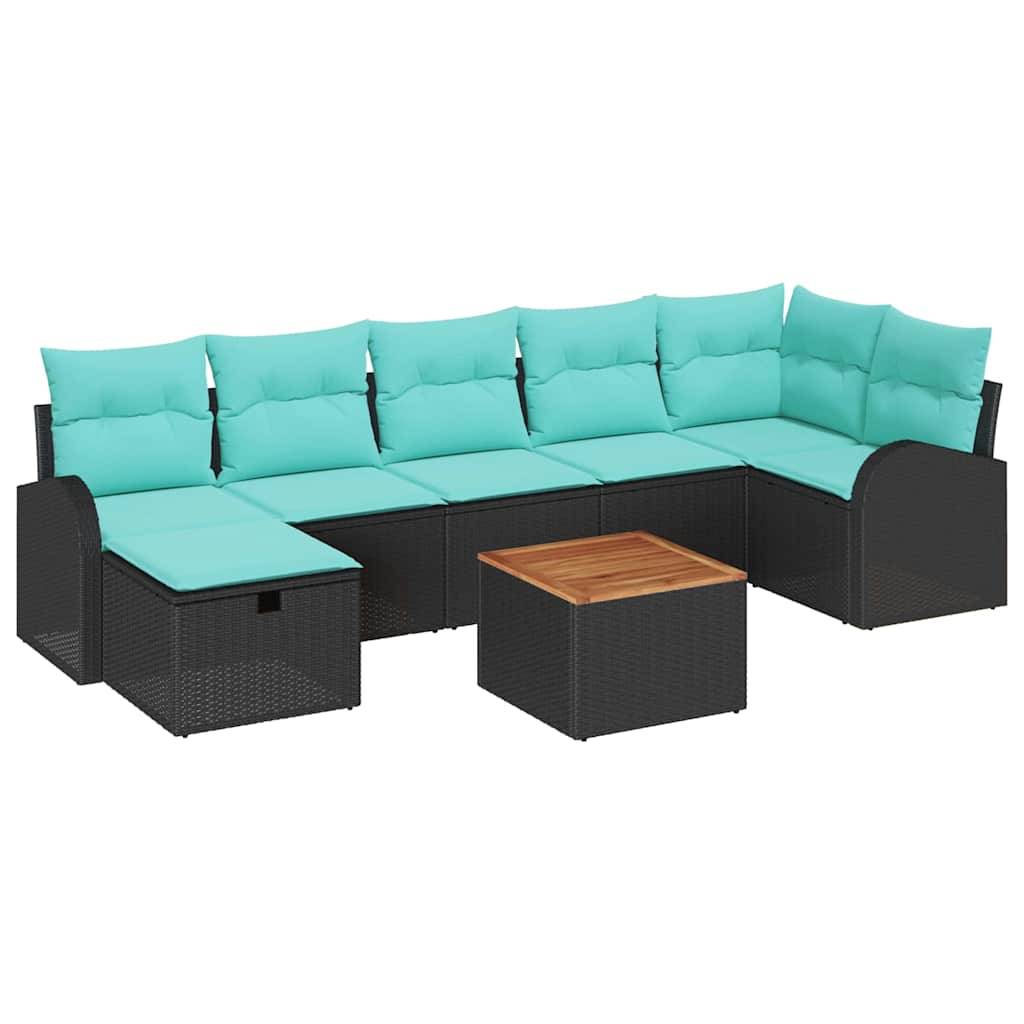 vidaXL Gartensofa-set mit Kissen 8 pcs Schwarz Poly Rattan