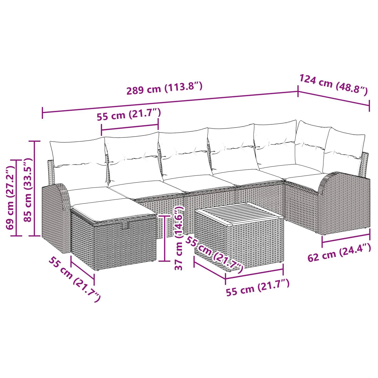 vidaXL Gartensofa-set mit Kissen 8 pcs Schwarz Poly Rattan