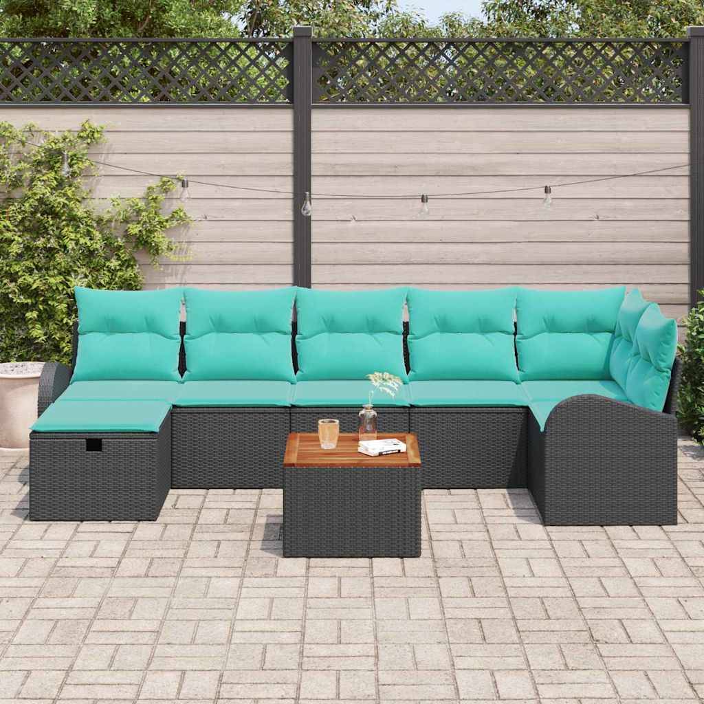 vidaXL Gartensofa-set mit Kissen 8 pcs Schwarz Poly Rattan