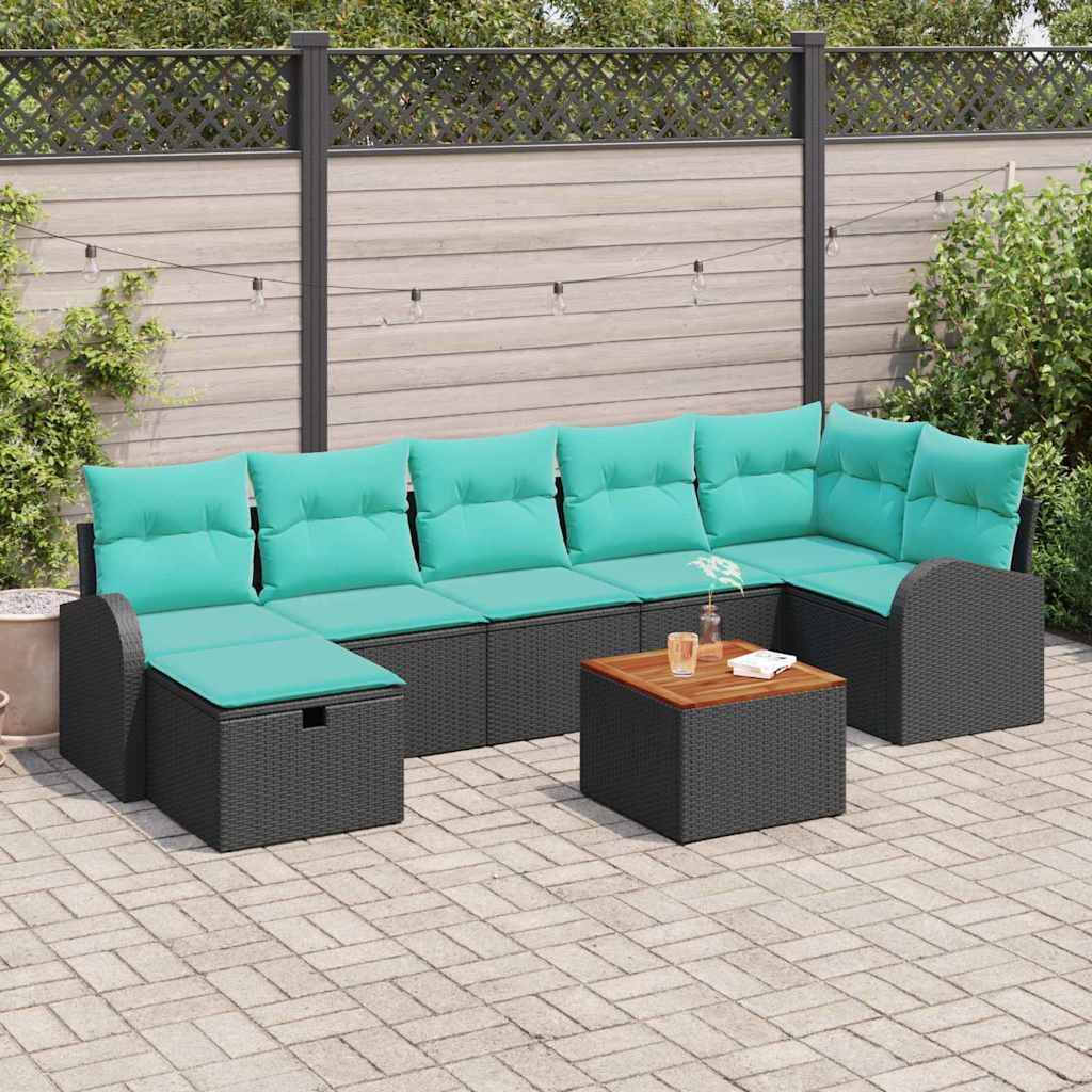 vidaXL Gartensofa-set mit Kissen 8 pcs Schwarz Poly Rattan
