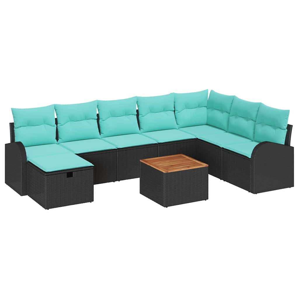 vidaXL Gartensofa-set mit Kissen 9 pcs Schwarz Poly Rattan