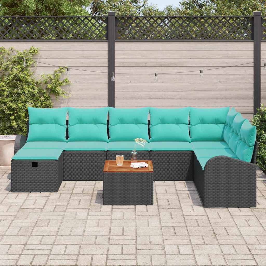 vidaXL Gartensofa-set mit Kissen 9 pcs Schwarz Poly Rattan