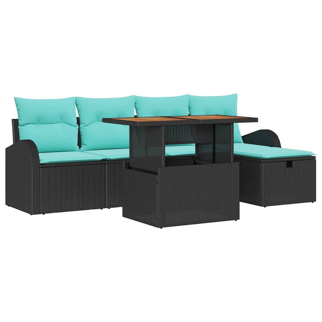 vidaXL Garten-Sofa-Set 6 pcs Schwarz Poly-Rattan