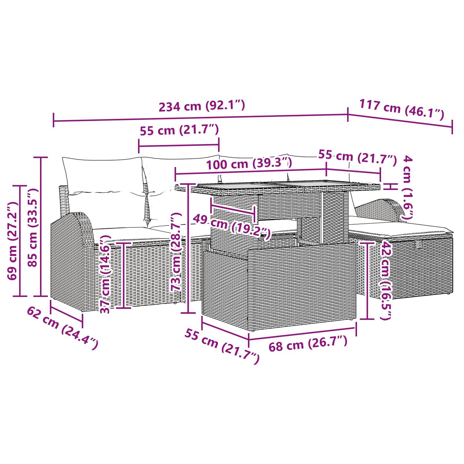 vidaXL Garten-Sofa-Set 6 pcs Schwarz Poly-Rattan
