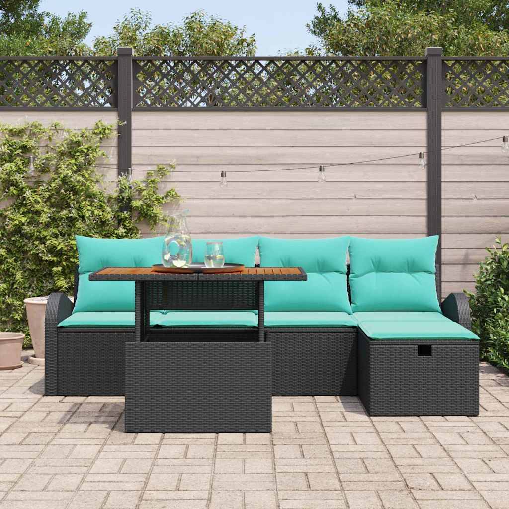 vidaXL Garten-Sofa-Set 6 pcs Schwarz Poly-Rattan