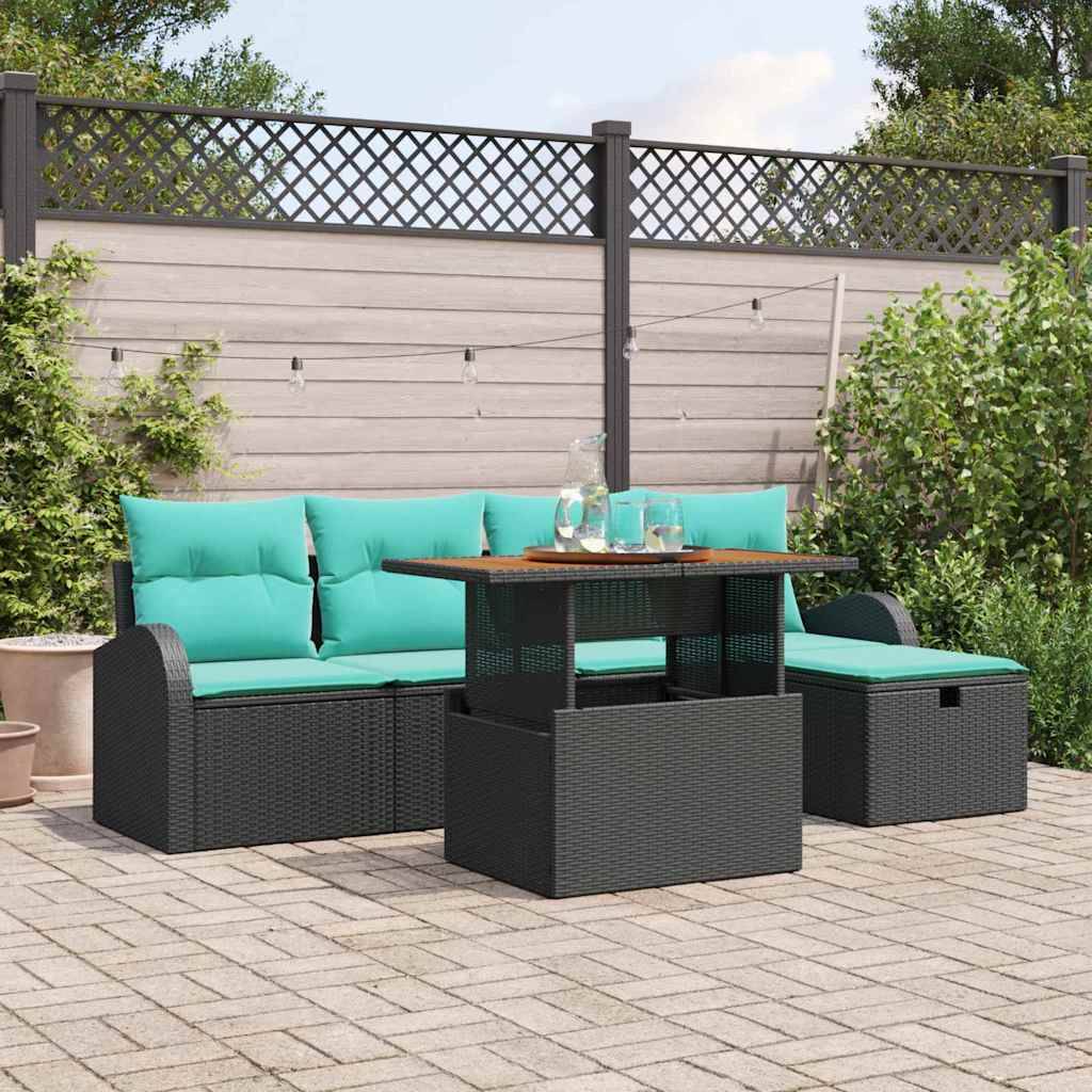 vidaXL Garten-Sofa-Set 6 pcs Schwarz Poly-Rattan