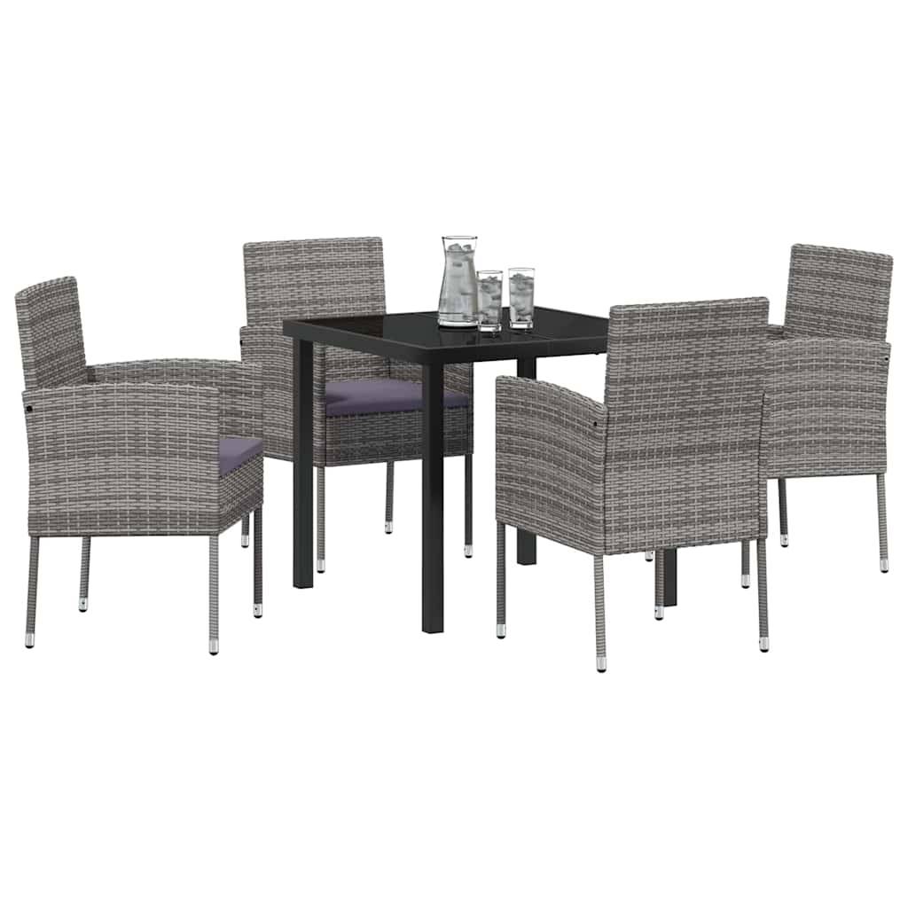 vidaXL Garten Essgruppe mit Kissen 5 pcs Grau Poly-Rattan